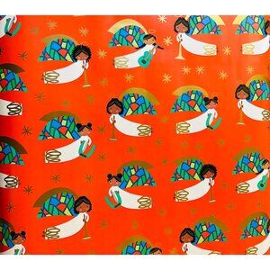 Hallmark Wrapping Paper Christmas Mahogany Angels on Red 40 sq ft Roll Holiday